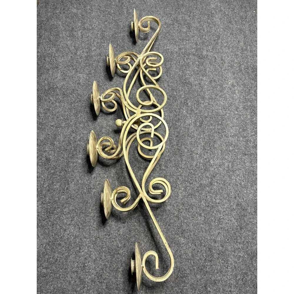Vintage 6 candle holder Metal Table Candelabra  Scone Gold Brushed Beige 31